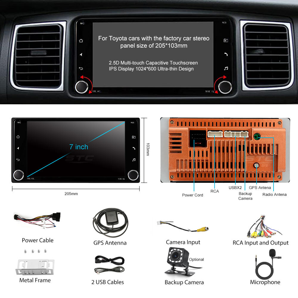 Android Car Radio 7 Inch Rearview Camera Full Touch Screen Gps Navigation Multimedia Player for Toyota
